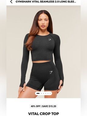 Gymshark Vital Seamless Long Sleeve Crop Top in black marl